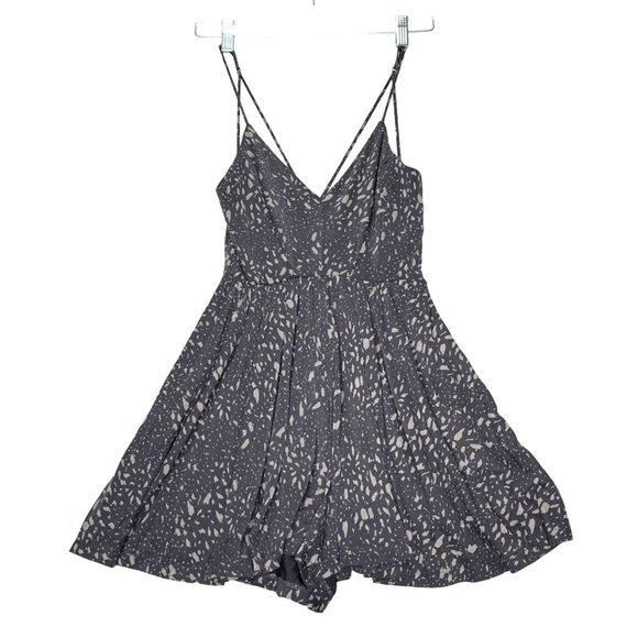 Silence + Noise Romper Short Womens Small Black Tan Abstract Plunge Neckline - Picture 1 of 11